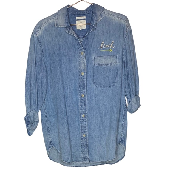 American Eagle Embroidered Chambray Shirt - Picture 2 of 5